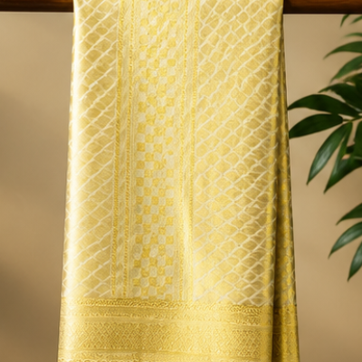 Premium Gold Jacquard Silk Dhoti with Designer Zari Border