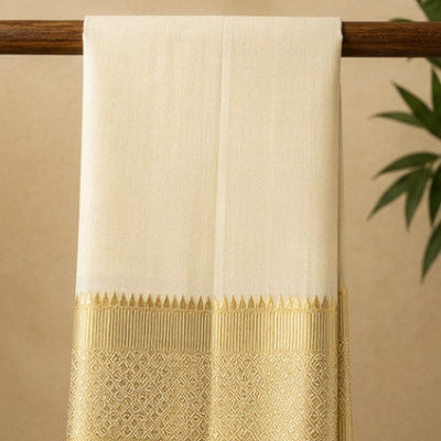 Premium Cream Dhoti with Rich Gold Zari Border
