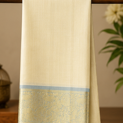 Ivory Gold Zari Border Traditional Dhoti