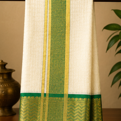 Traditional Cream Silk Emerald Green & Zari Border