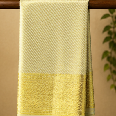 Premium Golden Silk Dhoti with Traditional Zari Border