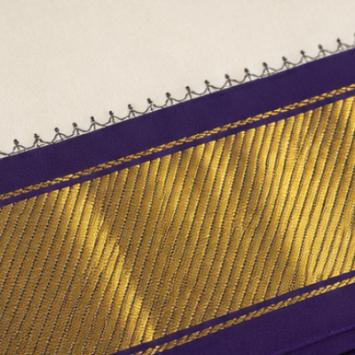 Premium Ivory Dhoti with Rich Gold Zari Border & Royal Purple Edge