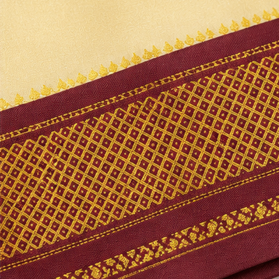Premium Cream Silk Dhoti with Dual Maroon & Emerald Zari Border