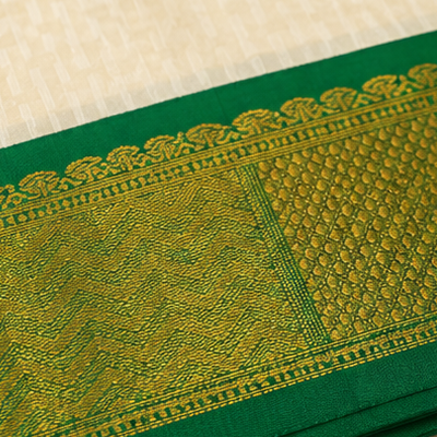 Traditional Cream Silk Emerald Green & Zari Border