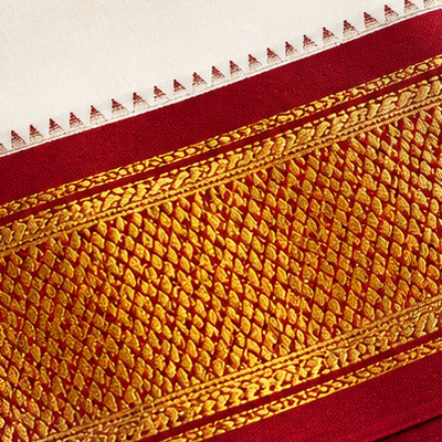 Premium Ivory Dhoti with Grand Gold Zari Border & Maroon Edge