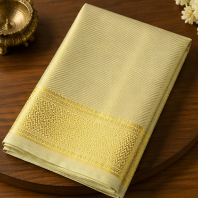 Premium Golden Silk Dhoti with Traditional Zari Border