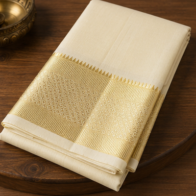 Premium Cream Dhoti with Rich Gold Zari Border