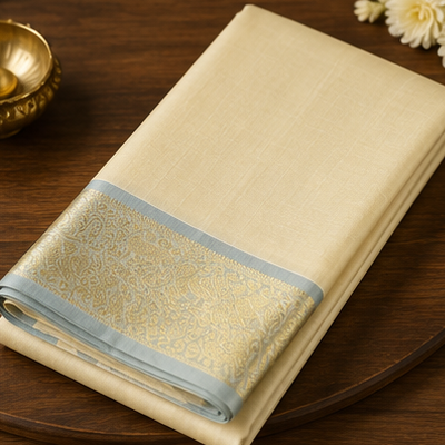 Ivory Gold Zari Border Traditional Dhoti