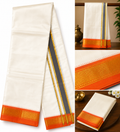 Single Layer Cotton Blend White Dhoti with Fancy Jari Border