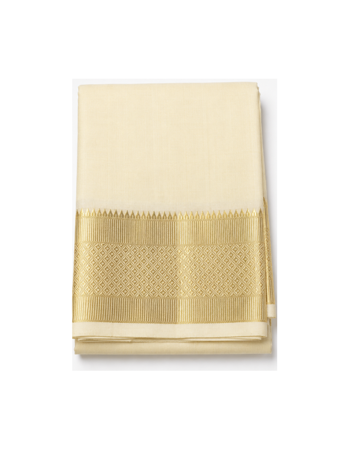 Cotton Blend Readymade White Dhoti with Fancy Jari Border