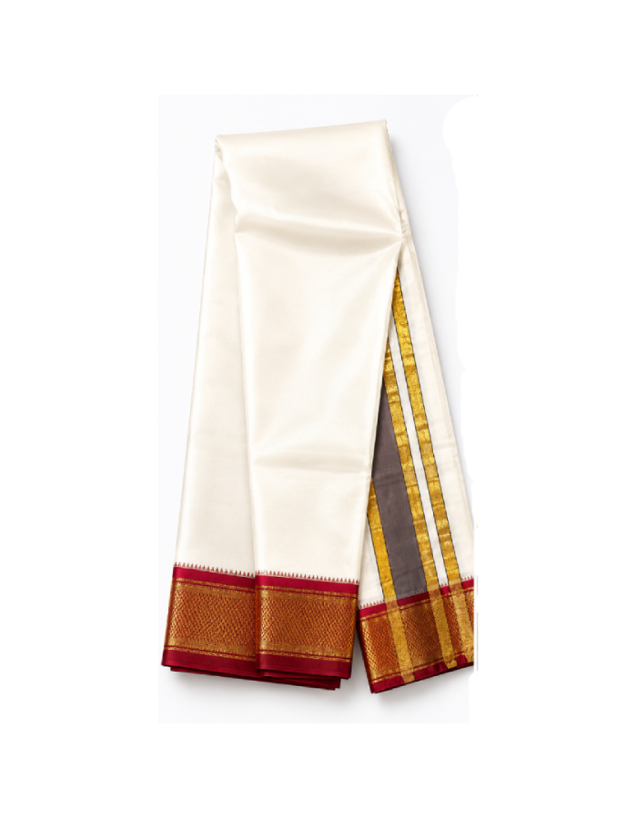 Cotton Blend Readymade White Dhoti with Fancy Jari Border