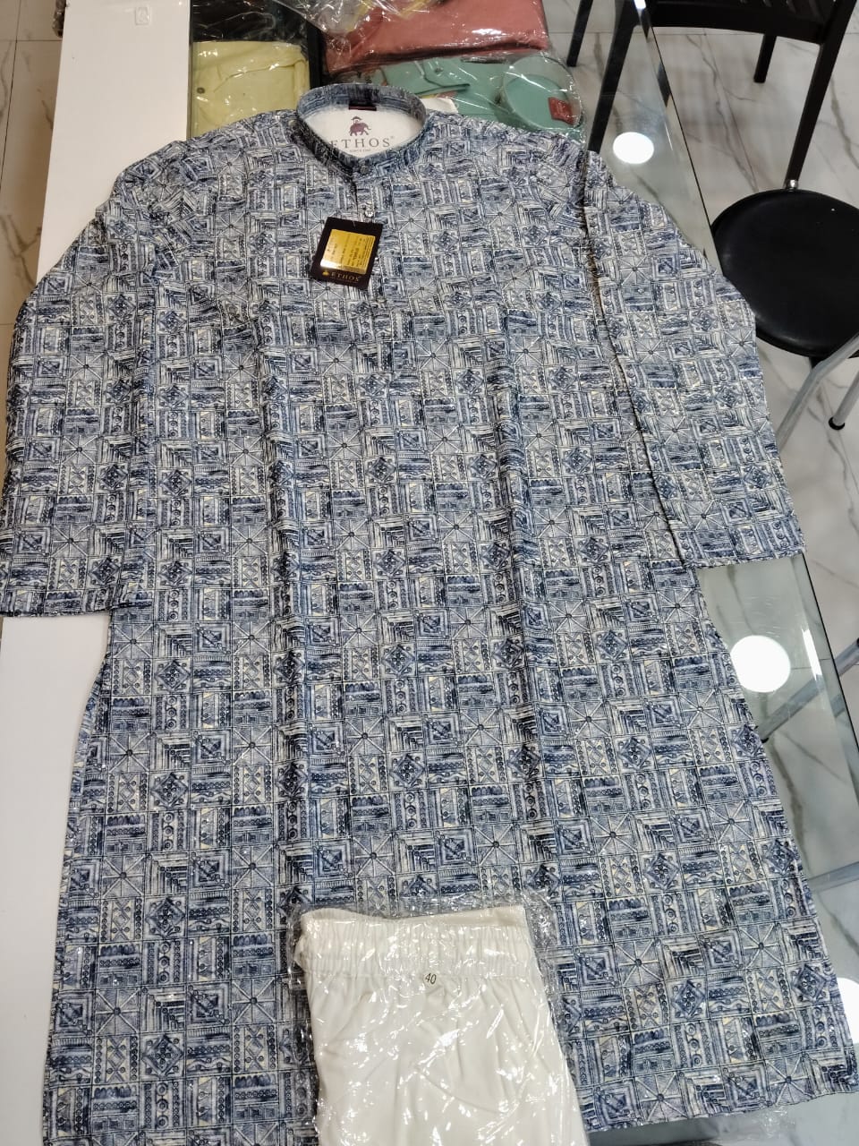 Blue patterned shirt