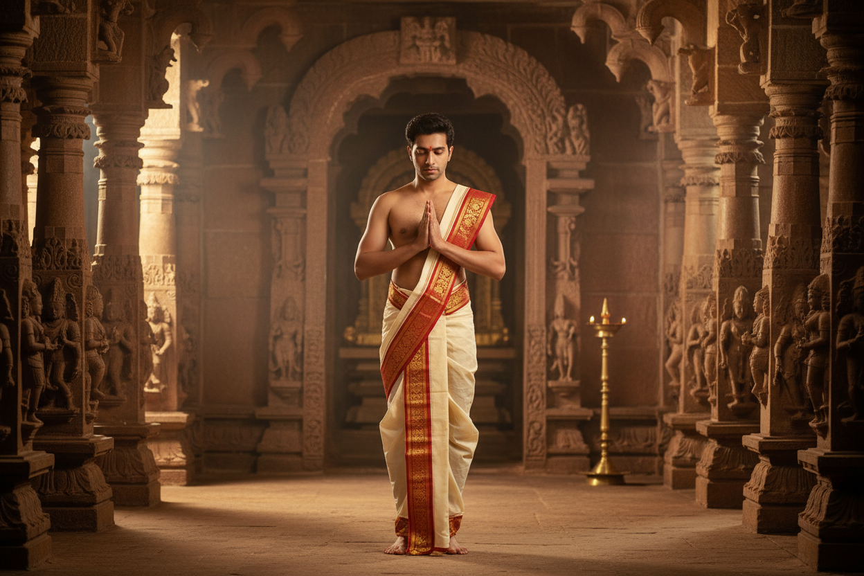 Classic Cream Dhoti with Red Zari Border