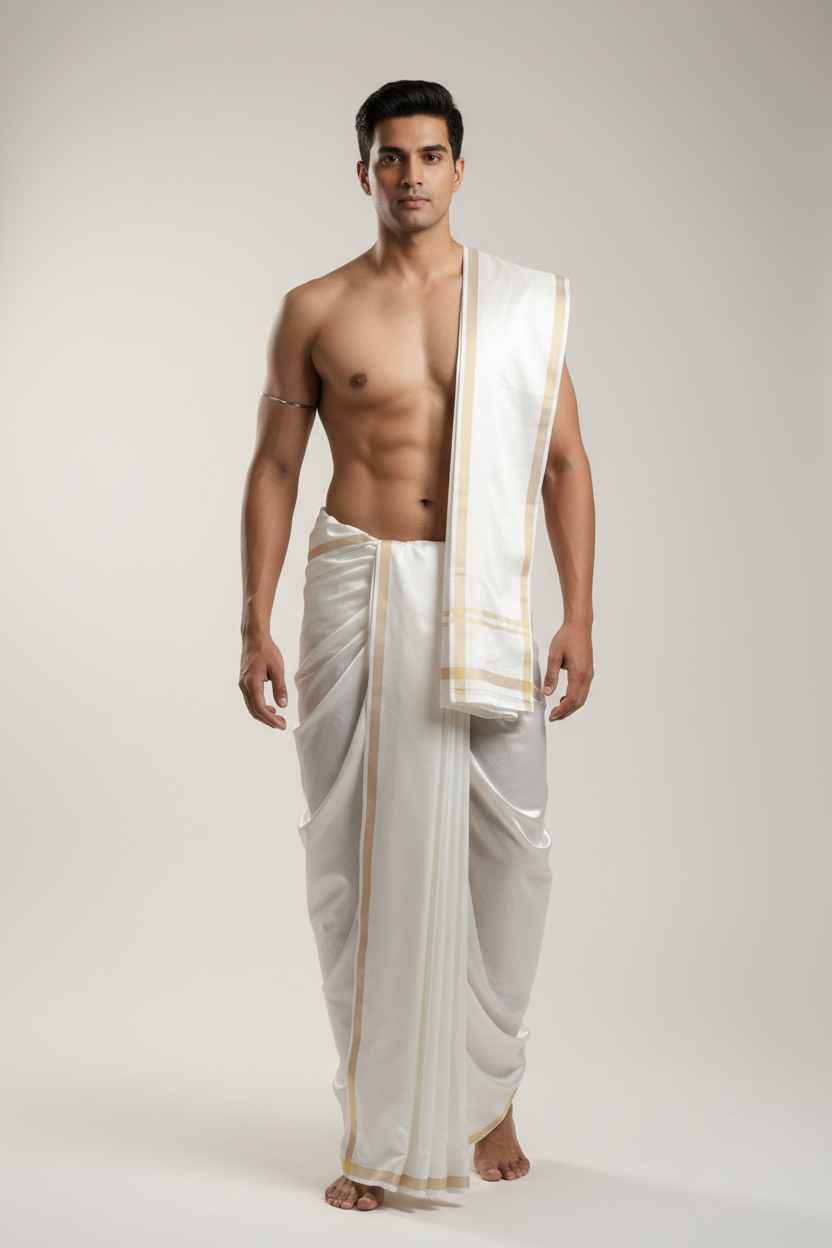 Premium Gold Tissue Dhoti Set with Rich Zari Border
