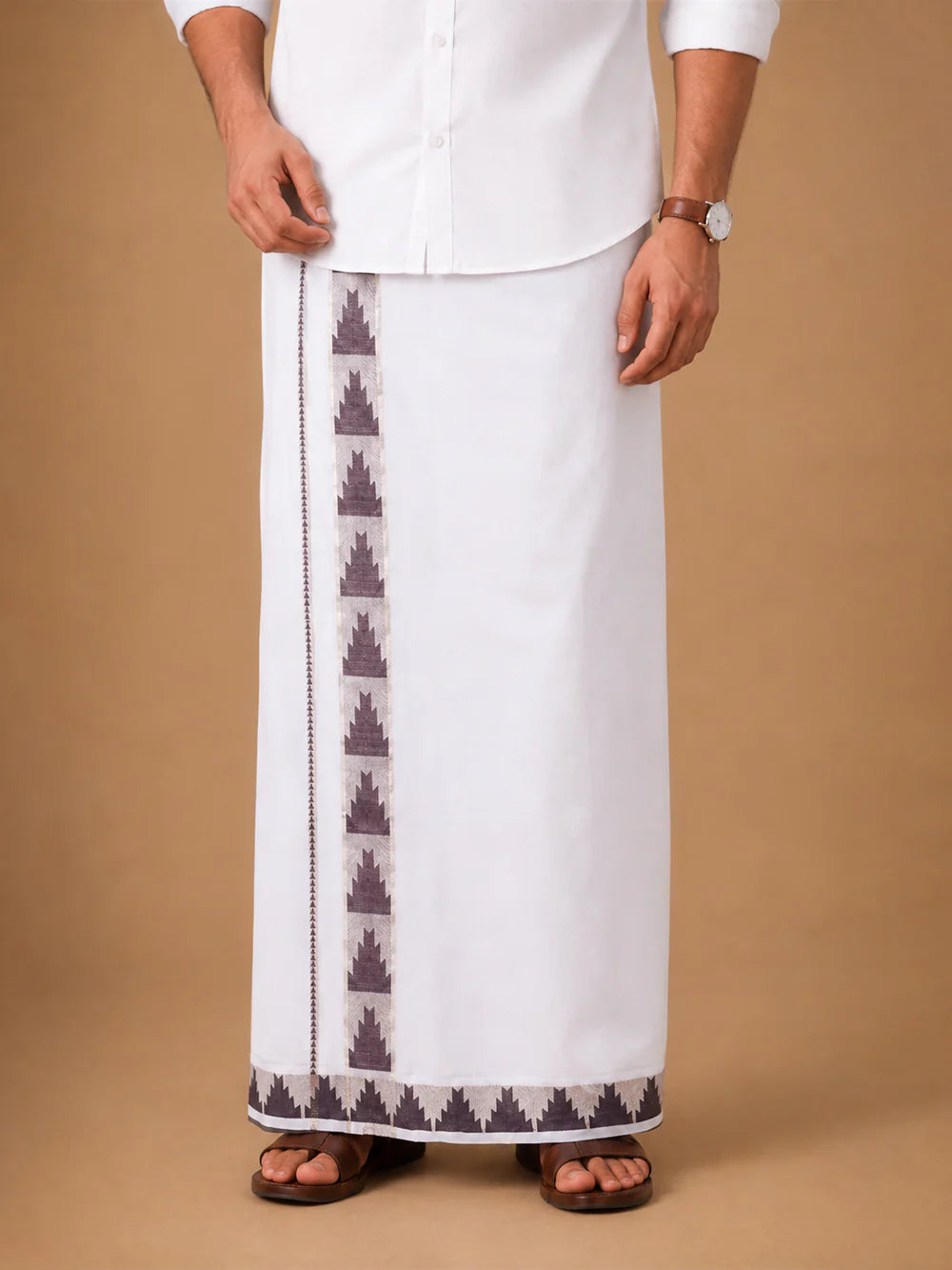 Double Layer 100% Cotton White Dhoti