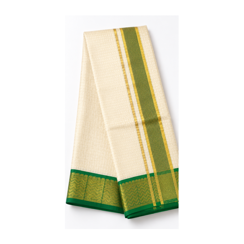 Traditional Cream Silk Emerald Green & Zari Border